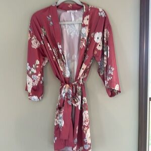 Flora Nimrooz Satin Silky pink floral robe XS/S